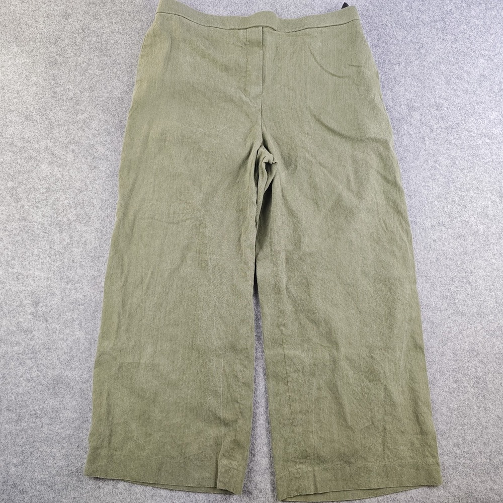 Theory Pants Women's Large Green Wide Leg Pull On Caviler 2 Linen Blend Elastic